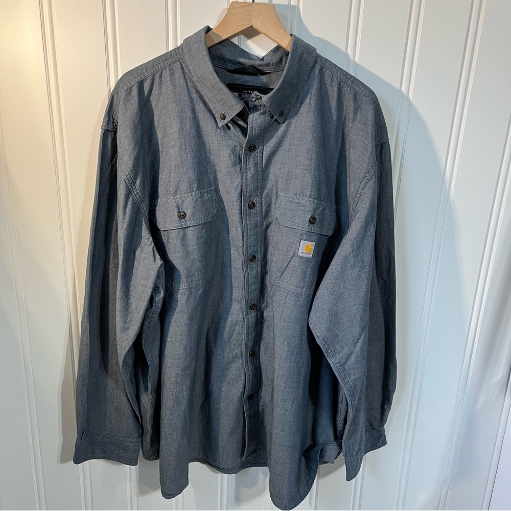 Carhartt Blue Chambray Button-Up Shirt in Denim Blue Color Men’s 3XL Loose Fit - Picture 2 of 8